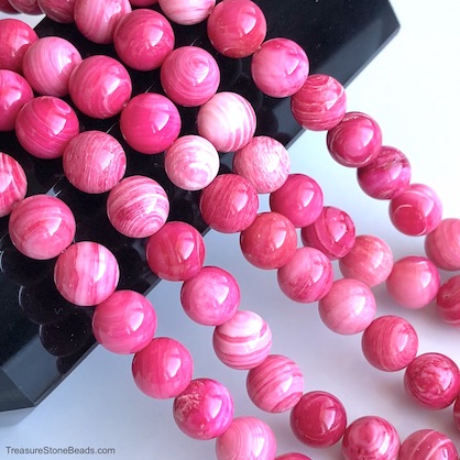A Bead, pink, dyed shell, 8mm round. 15.5-inch strand, 48pcs
