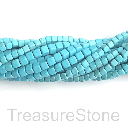 Bead, dyed turquoise, 5mm cube. 15 inch, 75pcs