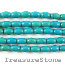 Bead, dyed turquoise, 6x9mm oval. 15.5-inch