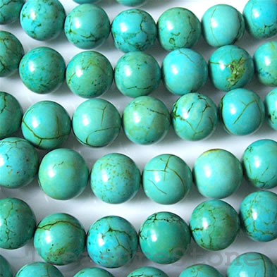 Bead, dyed turquoise, 4mm round. Sold per 15-inch strand.