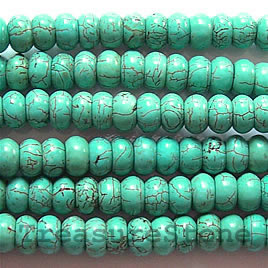 Bead, dyed turquoise, 4x6mm rondelle. 16-inch strand.