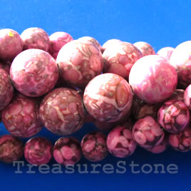 Bead, medical stone, maifanite, pink (dyed), 12mm round. 16"
