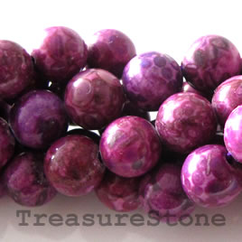 Bead, medical stone, maifanite, purple (dyed), 12mm round. 16"