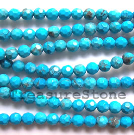 Bead, dyed turquoise, 8mm faceted round. 15-inch strand.