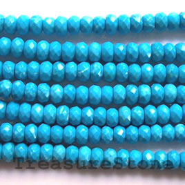 Bead, dyed turquoise, 6x4mm faceted rondelle. 16", 103pcs