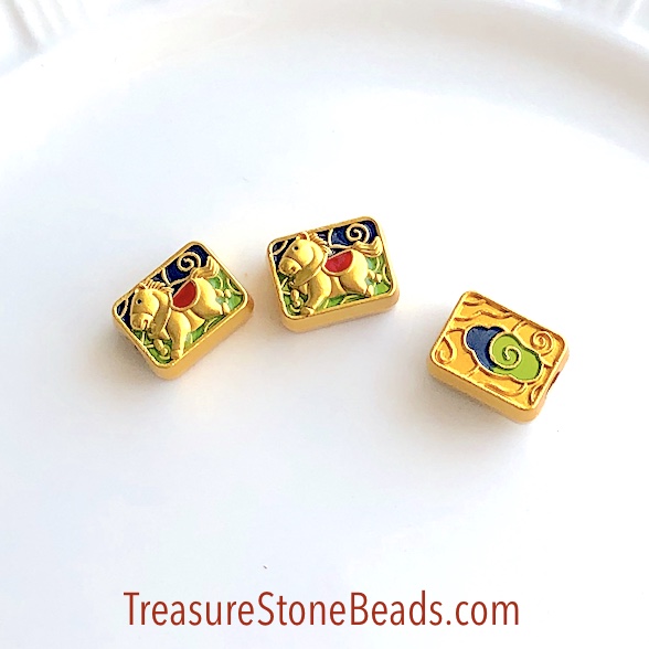 Bead, enamel red gold Finished, 13x10x6.5mm horse. each