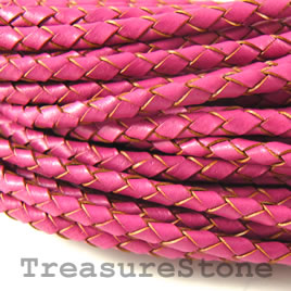 Cord, faux leather, braided round, pink, 3mm. 1 meter