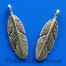 Pendant/charm, 9x25mm feather. Pkg of 6.