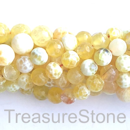 Bead, fire agate, lemon yellow, 8mm faceted round. 15-inch, 47