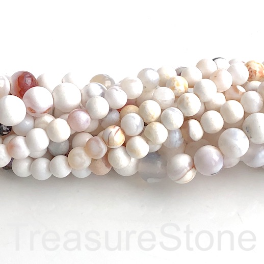 Bead, fire agate (dyed), white, cream, 6mm round. 15.5", 60pcs