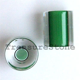 Bead, Fire Design cane glass, green about 10x9mm tube. Pkg of 2