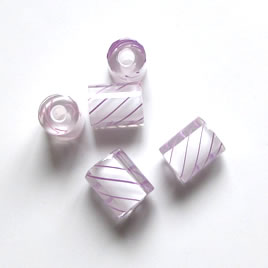 Bead, Fire Design cane glass, purple stripe, 7x10mm. Pkg of 2