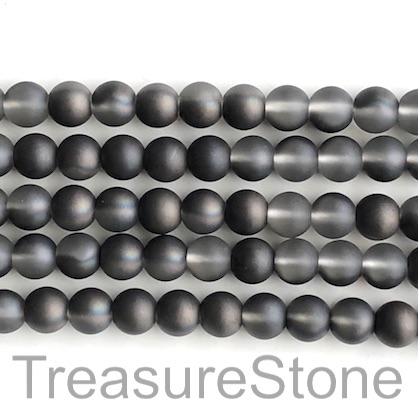 Bead, glass, 8mm round, black shade, matte, frosted. 16", 52pcs