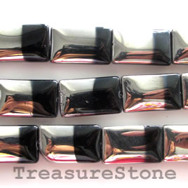 Bead, glass, black and silver, 12x21mm flat rectangle. 14pcs