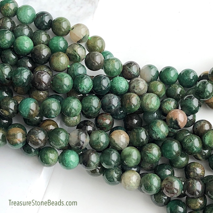 Bead, green lepidolite, 10mm round. 15 inch. 37 pcs