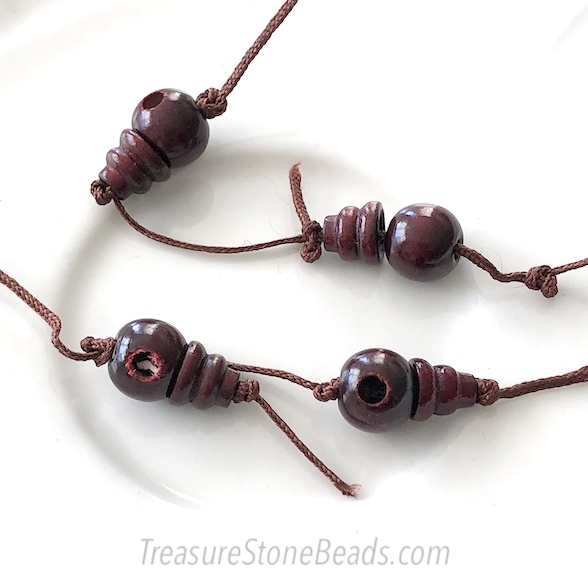 Bead, dark red wood, 10mm Guru bead set. two sets, 4 pcs.