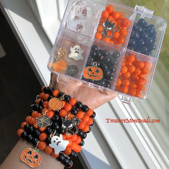 A Halloween Beading kit, 8mm glass beads, 5-8bracelets. each kit