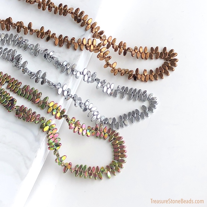 Bead, hematite,2 hole spacer,2.5x5mm, rhodium silver.15", 255pcs