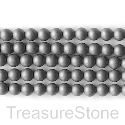 Bead, hematite, grey, 6mm round, matte, frosted. 16-inch, 67pc