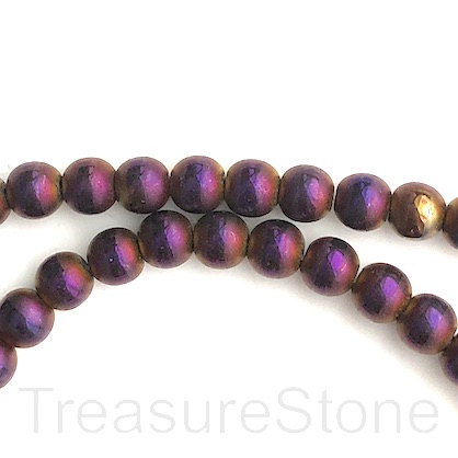 Bead, hematite, purple, matte with band, 6mm round. 16", 70pcs