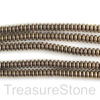 Bead, hematite, pyrite gold, 3x8mm rondelle. 15.5-inch, 110pcs