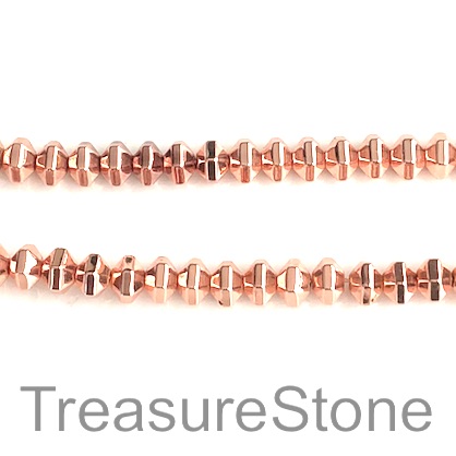 Bead, hematite, rose gold, 4x6mm faceted diamond. 16-inch, 95pcs