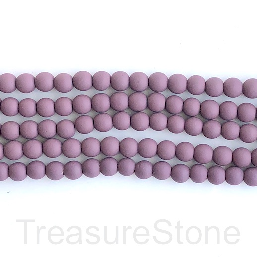 Bead,hematite,rubber feel,8mm round,purple 2 matte.16",50pc