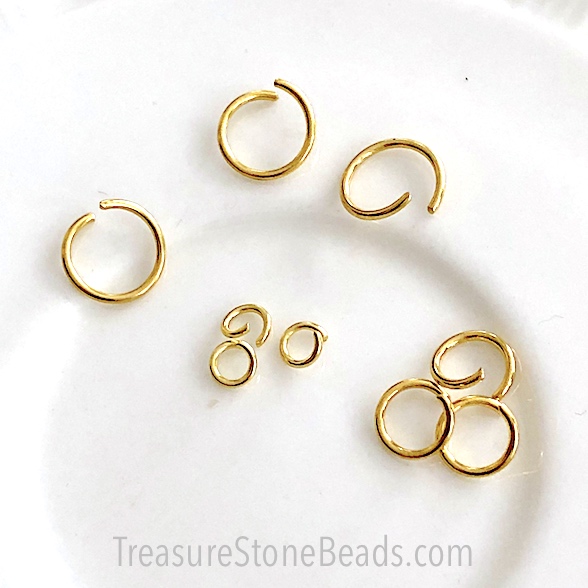 Jump Rings, Stainless Steel, gold,10mm, 1mm thick,18 gauge,12pcs