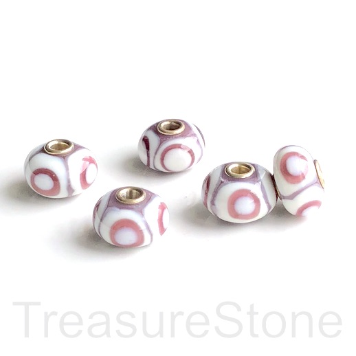 Bead,lampwork,10x16mm rondelle,pink,purle,silver large hole:3mm