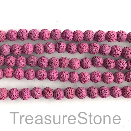 Bead, fuchsia lava, dyed, about 8mm round. 15.5inch, 48pcs