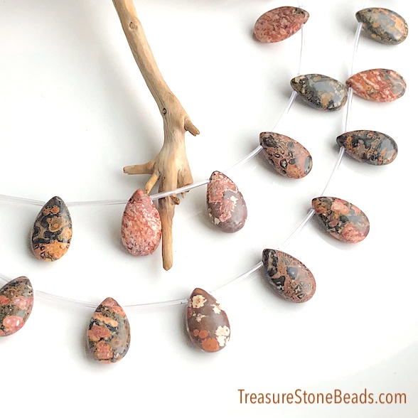 Bead, charm, pendant,leopardskin jasper, 12x20mm teardrop. 16pcs