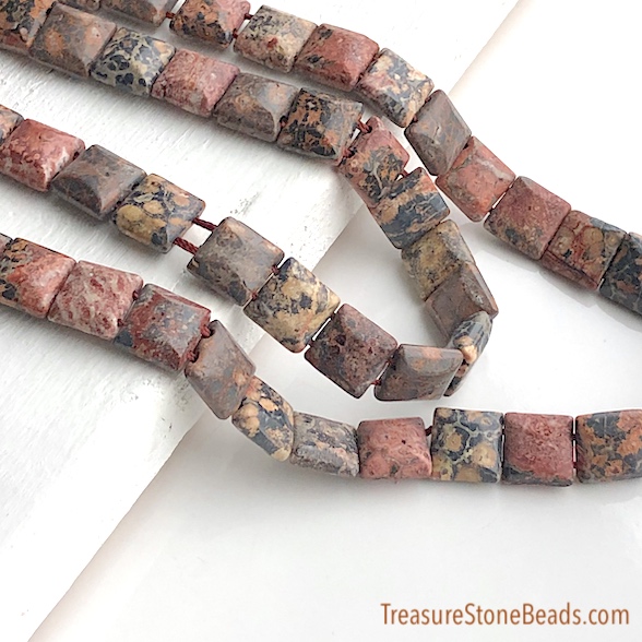 Bead,spacer,red leopardskin jasper,10mm two hole pillow, 16",40p
