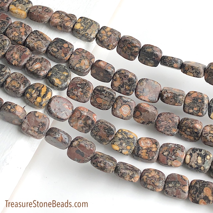 Bead, leopardskin jasper, 10mm flat square. 16 inch, 39pcs