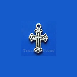 Pendant/charm, silver-finished,18x12mm cross. Pkg of 12