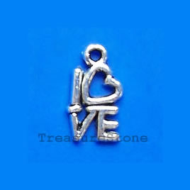 Charm/pendant, silver-plated, LOVE, 14mm. Pkg of 20.
