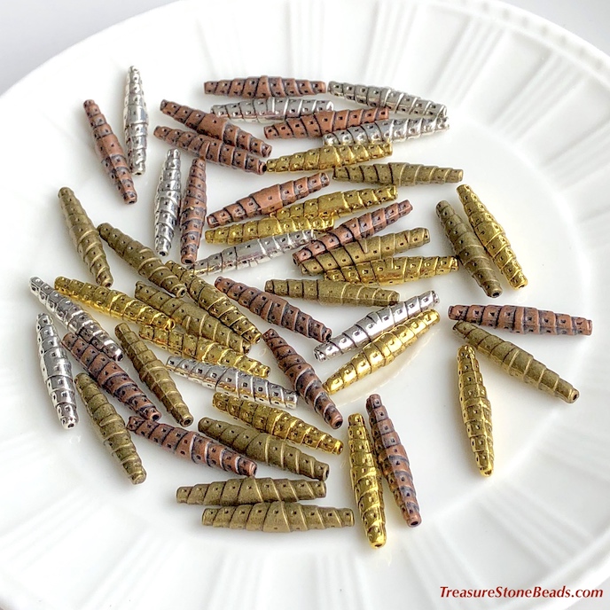 Bead, antiqued silver-finished, 5x25mm tube. pkg of 8.