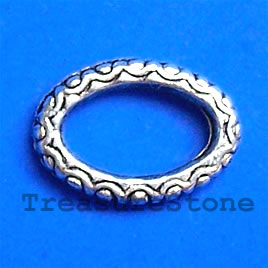 Bead, antiqued silver-finished, 16x12mm oval circle. Pkg of 12.