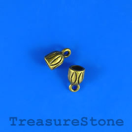 Bead, brass colored, 6mm cord end. Pkg of 8.