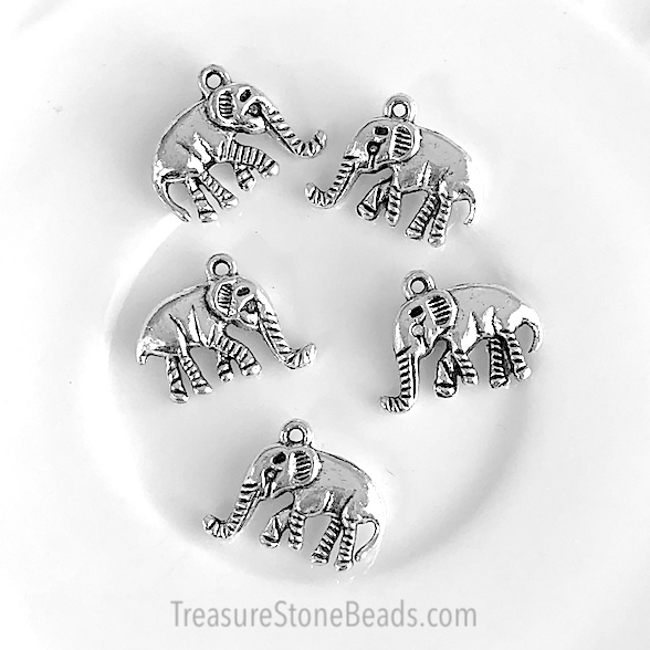 Charm, silver-finished, 14x20mm elephant. Pkg of 4