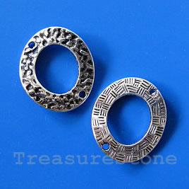 Link, antiqued silver-finished, 22x25/13x15mm wavy oval. 4pcs