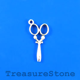 Charm, silver-plated, 13x27mm scissors. Pkg of 9