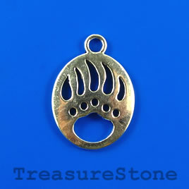 Charm/pendant, silver-plated, 22x26mm bear paw. Pkg of 4.
