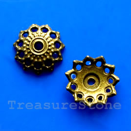 Bead cap, antiqued brass finished, 3x11mm. Pkg of 12