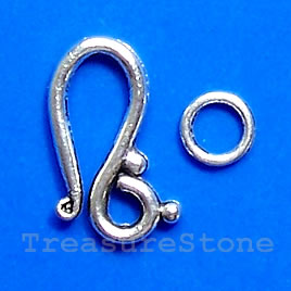 Clasp, hook-and-eye, silver-finished, 20x10mm. Pkg of 12.