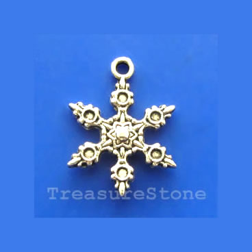 Pendant/charm,silver-finished, 17mm snowflake. Pkg of 8.