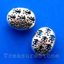 Bead, silver-finished, 18x22x12mm filigree oval. Pkg of 3.