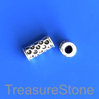 Bead, antiqued silver-finished, 8x15mm tube. Pkg of 11.