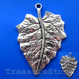 Pendant, silver-finished, 49x60mm leaf. Sold individually.