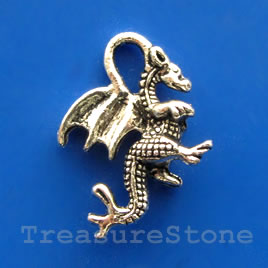 Pendant/charm, silver-finished,15x20mm dragon. Pkg of 7