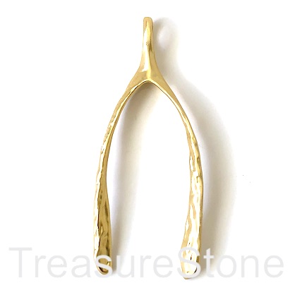 Pendant, gold matte, 32x65mm wishbone.each
